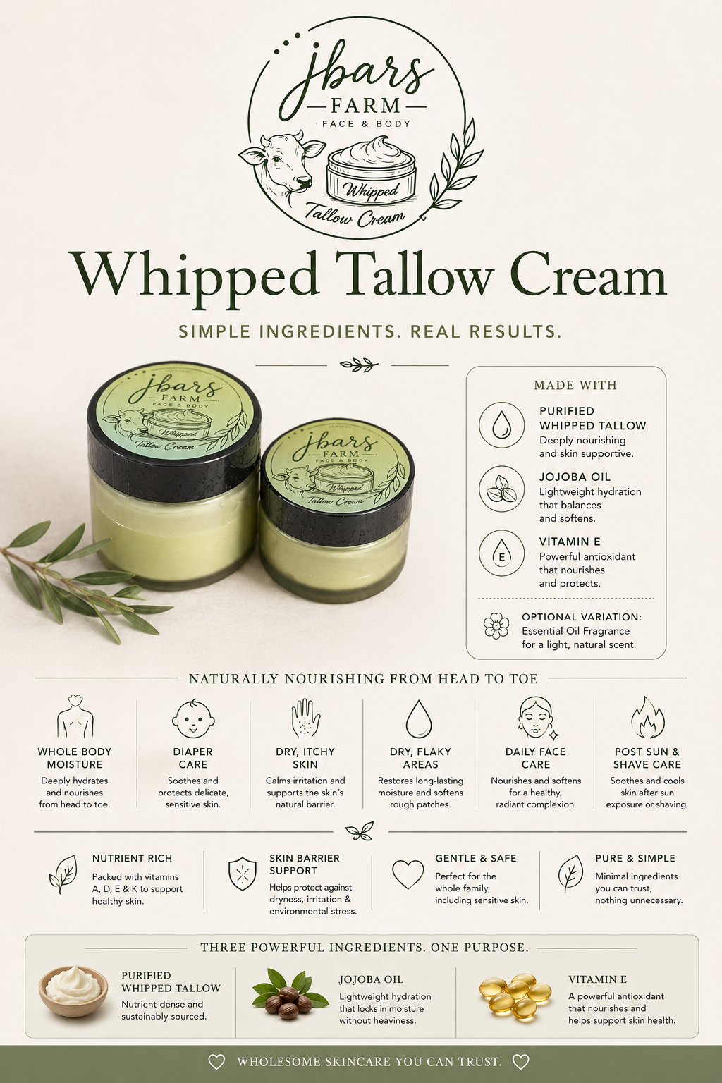 Whipped Tallow Cream-Unscented 2oz